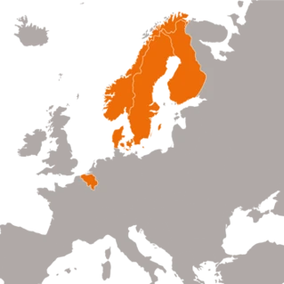 Kaart Europa met Coor landen in oranje aangeduid